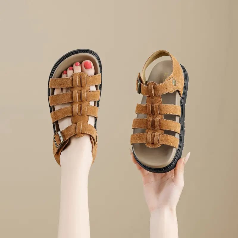 JOSINY Suede Leather Versatile Comfort Trendy Personality Retro Roman Sandals Women's 6