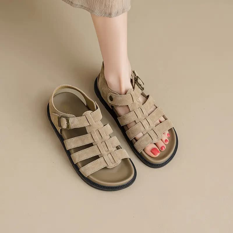 JOSINY Suede Leather Versatile Comfort Trendy Personality Retro Roman Sandals Women's 10