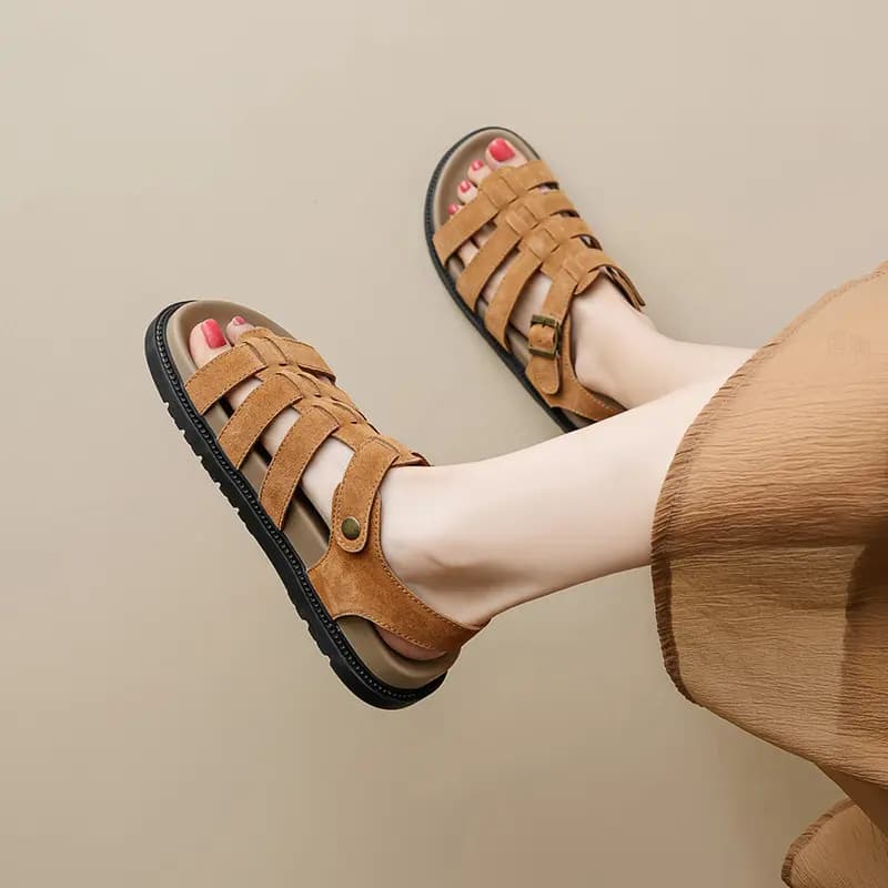 JOSINY Suede Leather Versatile Comfort Trendy Personality Retro Roman Sandals Women's 5