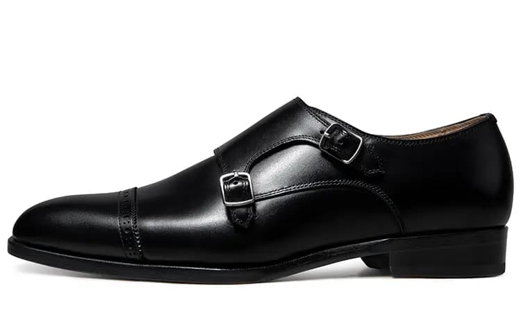 THOM WILLS Business Commute Versatile Calfskin Monk Shoes Dress Shoes Men's Black