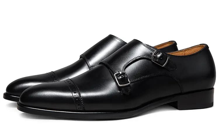 THOM WILLS Business Commute Versatile Calfskin Monk Shoes Dress Shoes Men's Black 2