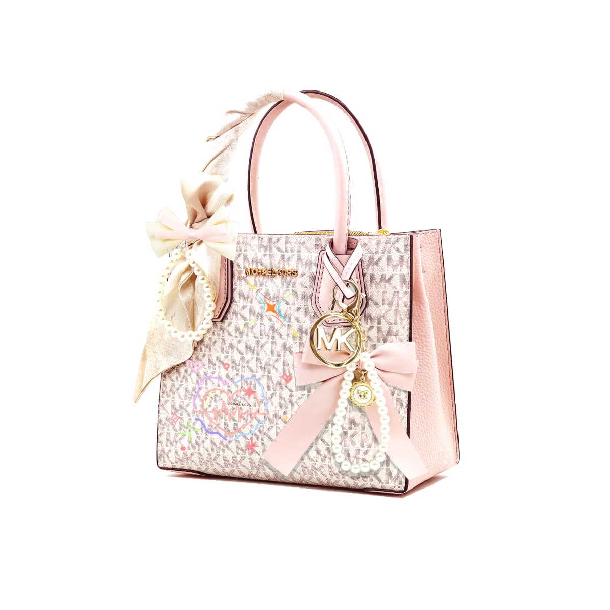 【Custom Bag】 MICHAEL KORS KORS Series Artistic Elegant Sweet Lovely Tote Bag Shopping Bag Crossbody Shoulder Bag Cow Leather Handbag Unisex Light Pink 2