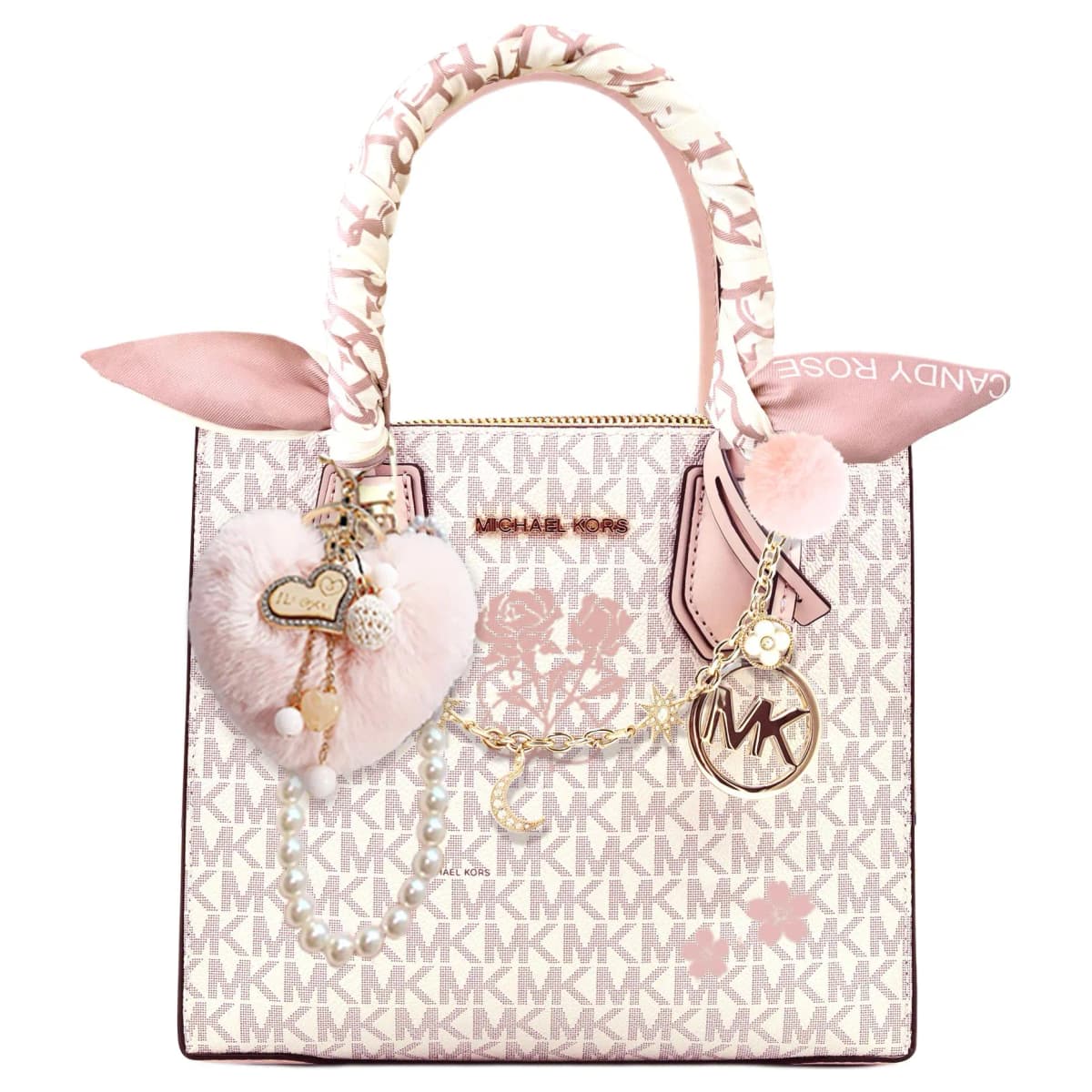 【Custom Bag】 MICHAEL KORS KORS Series Artistic Elegant Sweet Lovely Tote Bag Shopping Bag Crossbody Shoulder Bag Cow Leather Handbag Unisex Light Pink 16