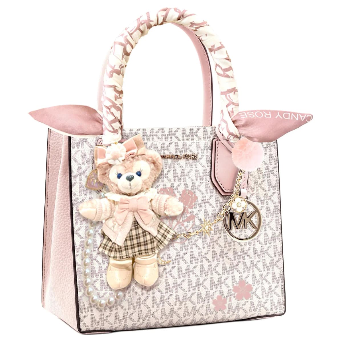 【Custom Bag】 MICHAEL KORS KORS Series Artistic Elegant Sweet Lovely Tote Bag Shopping Bag Crossbody Shoulder Bag Cow Leather Handbag Unisex Light Pink 29