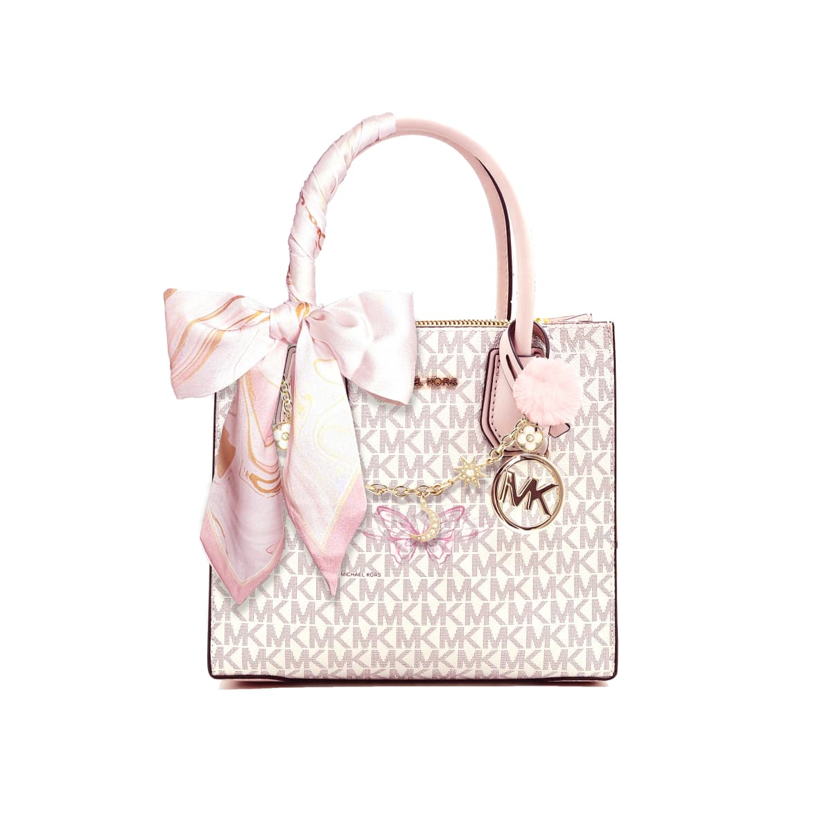 【Custom Bag】 MICHAEL KORS KORS Series Artistic Elegant Sweet Lovely Tote Bag Shopping Bag Crossbody Shoulder Bag Cow Leather Handbag Unisex Light Pink 10
