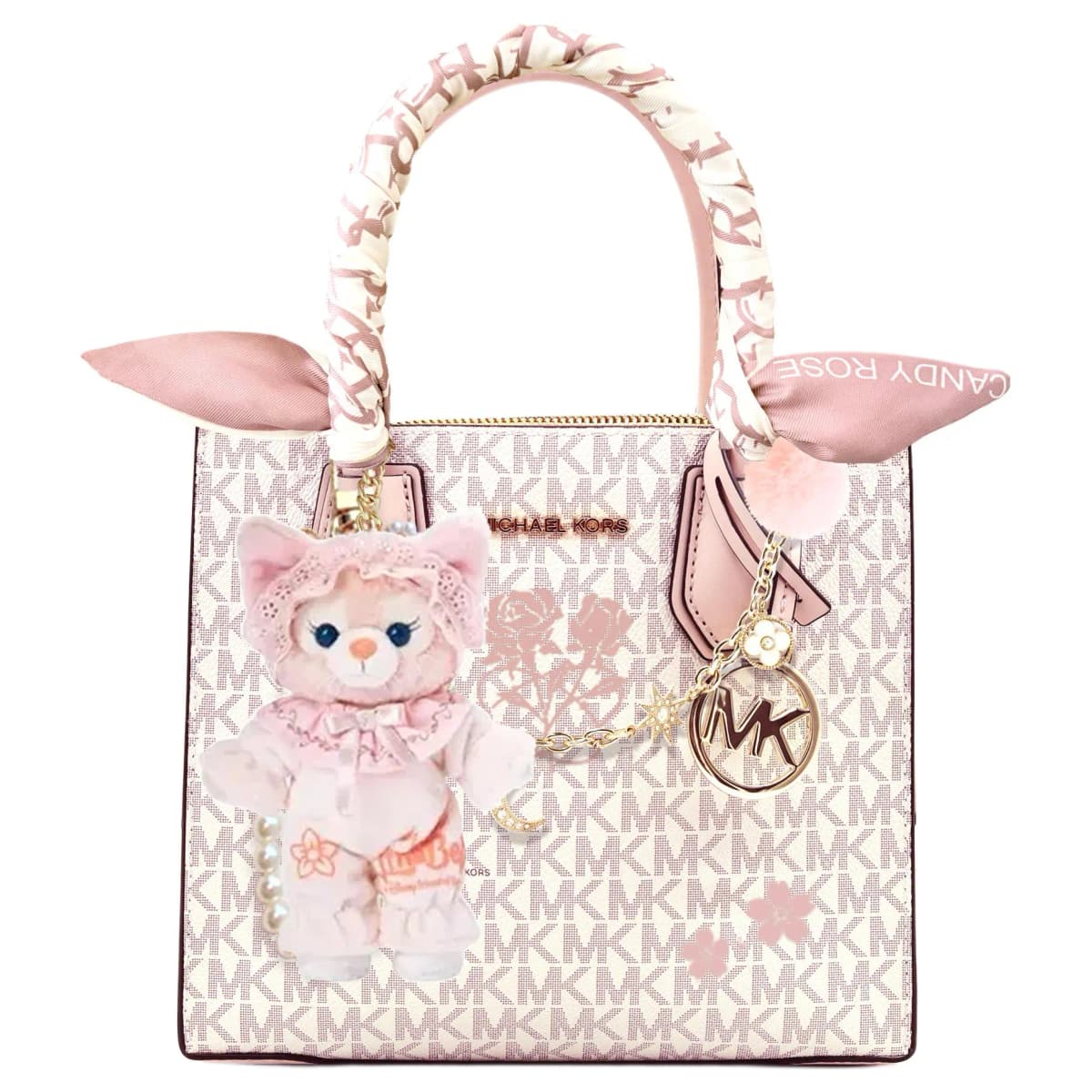 【Custom Bag】 MICHAEL KORS KORS Series Artistic Elegant Sweet Lovely Tote Bag Shopping Bag Crossbody Shoulder Bag Cow Leather Handbag Unisex Light Pink 22