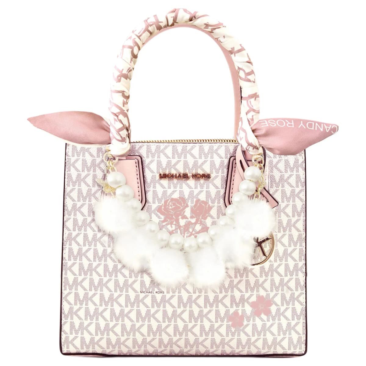 【Custom Bag】 MICHAEL KORS KORS Series Artistic Elegant Sweet Lovely Tote Bag Shopping Bag Crossbody Shoulder Bag Cow Leather Handbag Unisex Light Pink 19