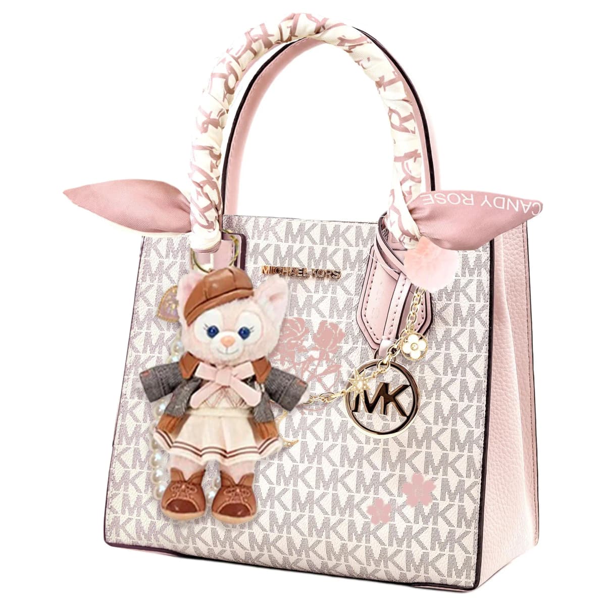 【Custom Bag】 MICHAEL KORS KORS Series Artistic Elegant Sweet Lovely Tote Bag Shopping Bag Crossbody Shoulder Bag Cow Leather Handbag Unisex Light Pink 27
