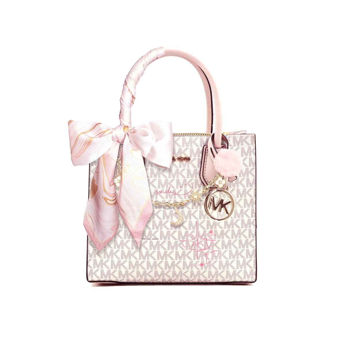 【Custom Bag】 MICHAEL KORS KORS Series Artistic Elegant Sweet Lovely Tote Bag Shopping Bag Crossbody Shoulder Bag Cow Leather Handbag Unisex Light Pink 11