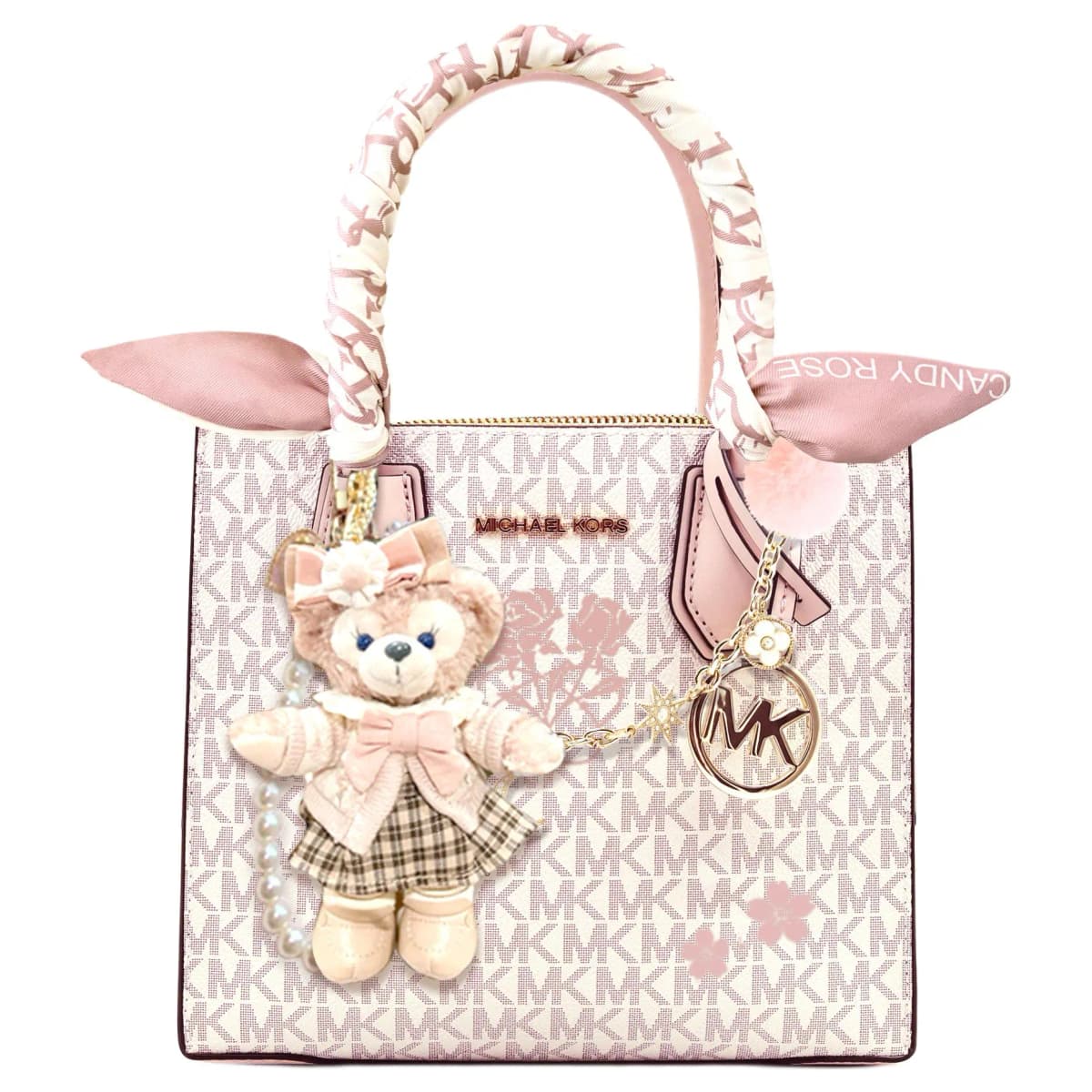 【Custom Bag】 MICHAEL KORS KORS Series Artistic Elegant Sweet Lovely Tote Bag Shopping Bag Crossbody Shoulder Bag Cow Leather Handbag Unisex Light Pink 28
