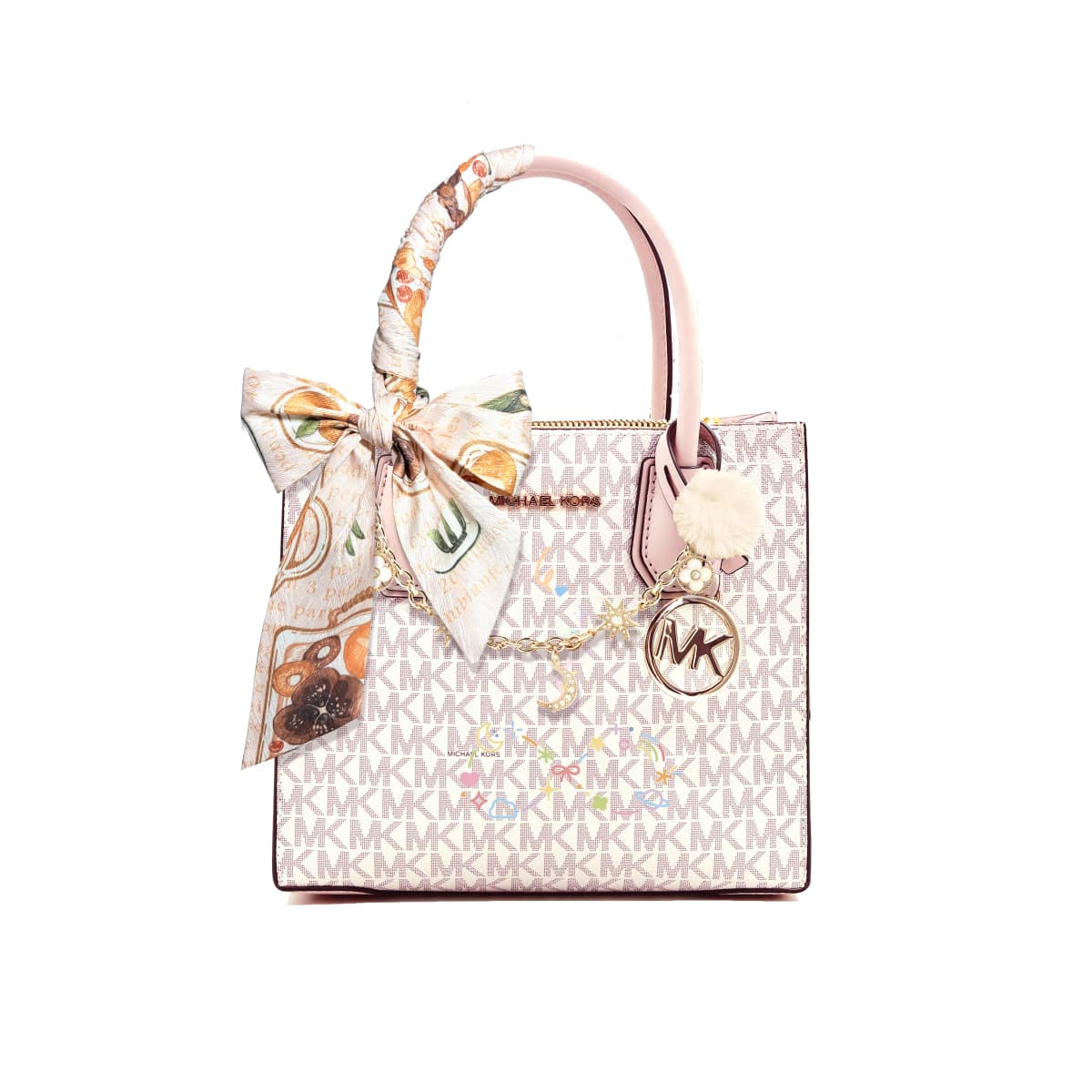 【Custom Bag】 MICHAEL KORS KORS Series Artistic Elegant Sweet Lovely Tote Bag Shopping Bag Crossbody Shoulder Bag Cow Leather Handbag Unisex Light Pink 13