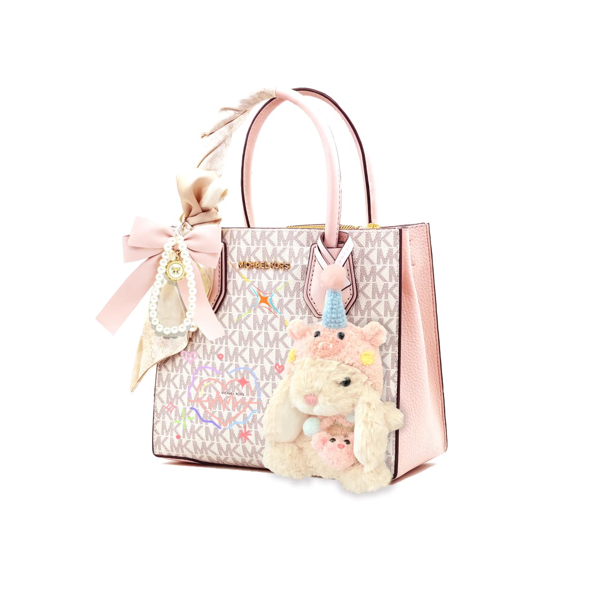 【Custom Bag】 MICHAEL KORS KORS Series Artistic Elegant Sweet Lovely Tote Bag Shopping Bag Crossbody Shoulder Bag Cow Leather Handbag Unisex Light Pink 7