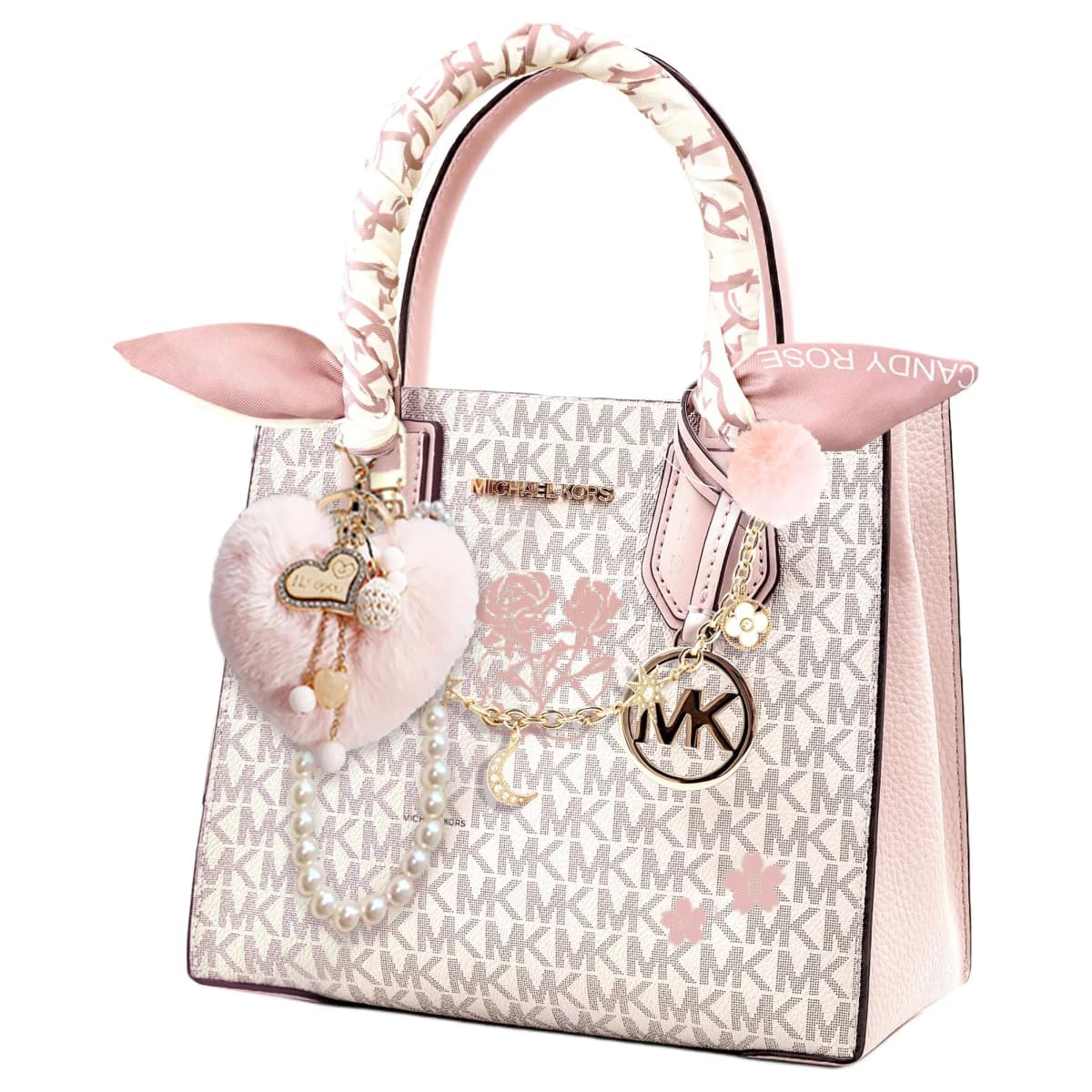 【Custom Bag】 MICHAEL KORS KORS Series Artistic Elegant Sweet Lovely Tote Bag Shopping Bag Crossbody Shoulder Bag Cow Leather Handbag Unisex Light Pink 18