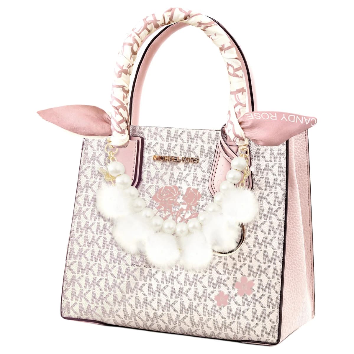 【Custom Bag】 MICHAEL KORS KORS Series Artistic Elegant Sweet Lovely Tote Bag Shopping Bag Crossbody Shoulder Bag Cow Leather Handbag Unisex Light Pink 21