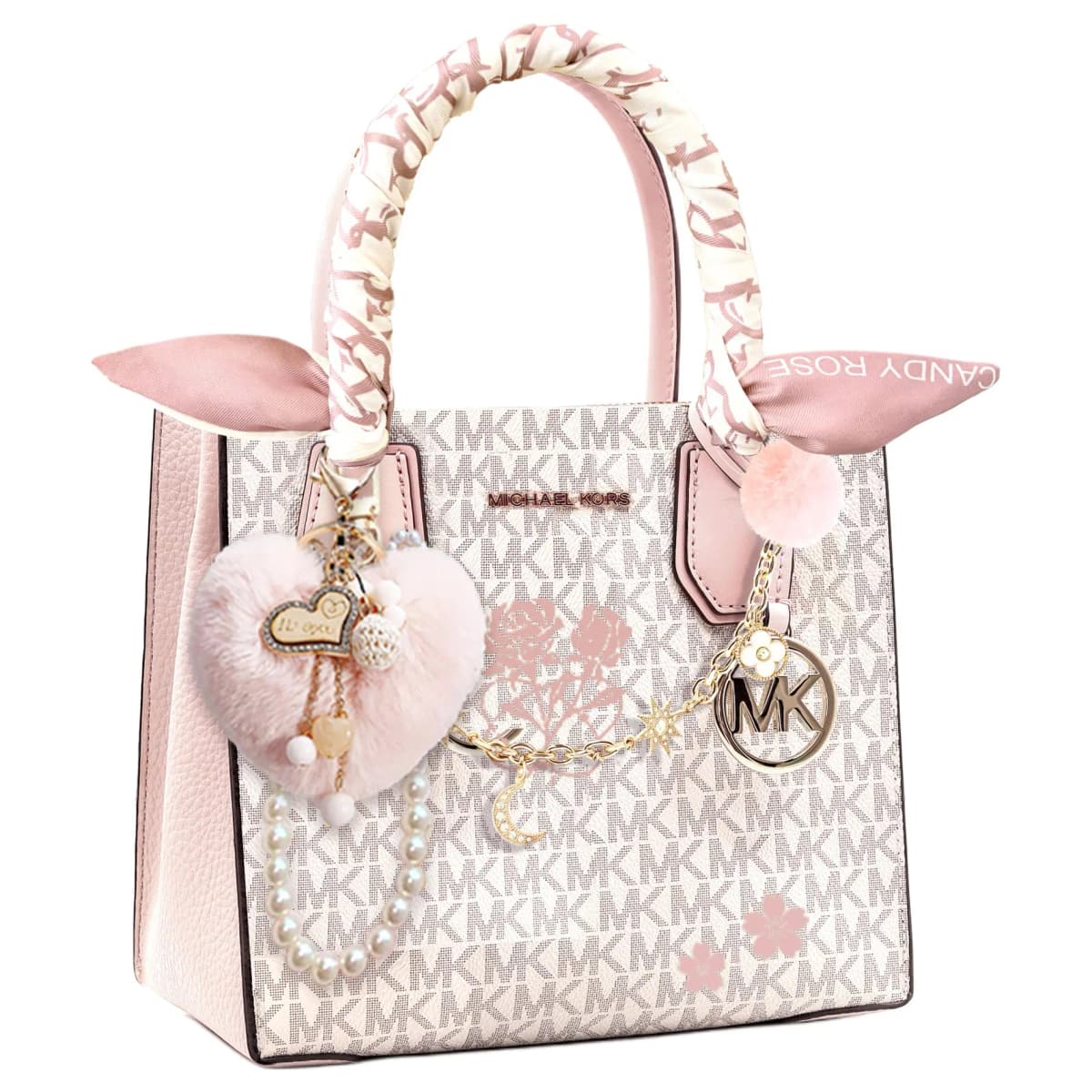 【Custom Bag】 MICHAEL KORS KORS Series Artistic Elegant Sweet Lovely Tote Bag Shopping Bag Crossbody Shoulder Bag Cow Leather Handbag Unisex Light Pink 17