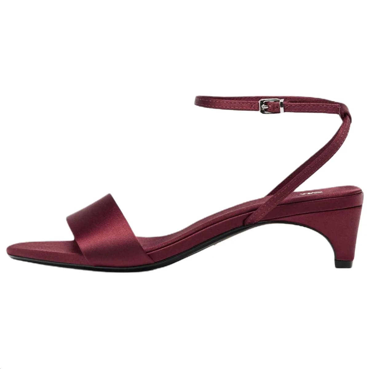 ZARA Satin-Effect Square Toe Block Heel Strap Sandals Qadın Qırmızı