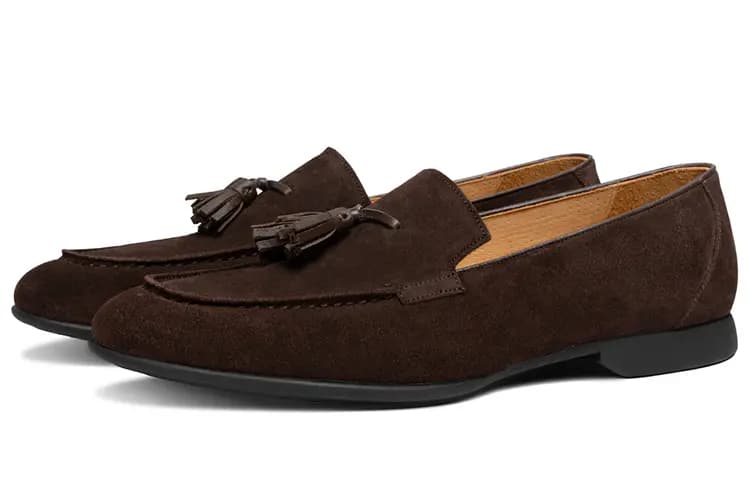 THOM WILLS British Vintage Velvet Tassel Loafers Casual Shoes Men's Dark Coffee 2