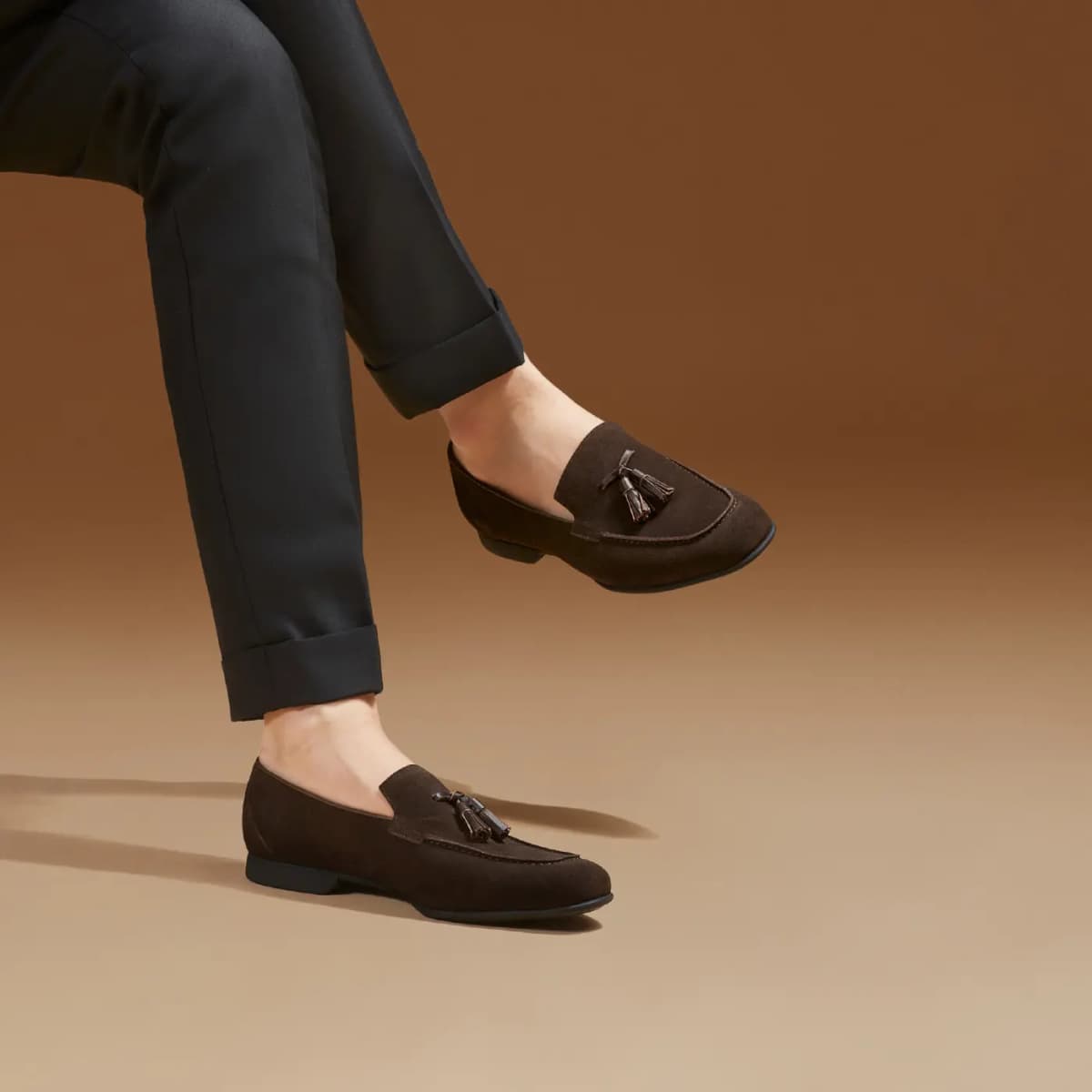 THOM WILLS British Vintage Velvet Tassel Loafers Casual Shoes Men's Dark Coffee 15
