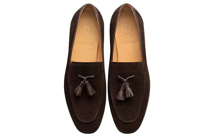 THOM WILLS British Vintage Velvet Tassel Loafers Casual Shoes Men's Dark Coffee 3