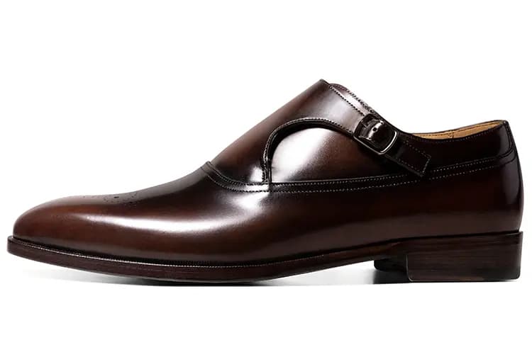 THOM WILLS British Style Buckle Monk Shoes Dress Shoes Men's Dark Brown Polished