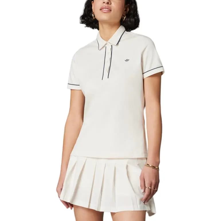 adidas Originals Twistknit Qısaqol Polo Köynək Qadın Təbaşir Ağ 3