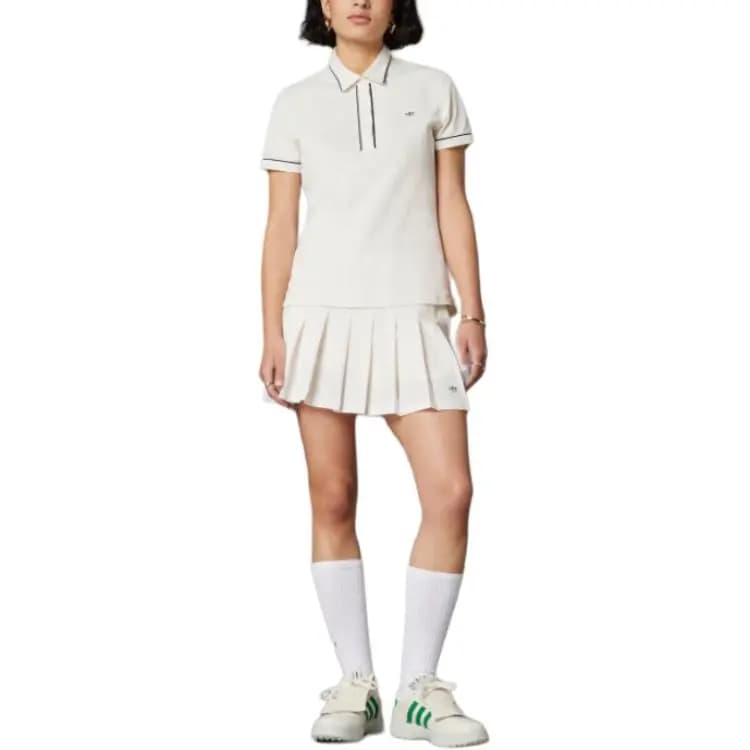 adidas Originals Twistknit Qısaqol Polo Köynək Qadın Təbaşir Ağ 2