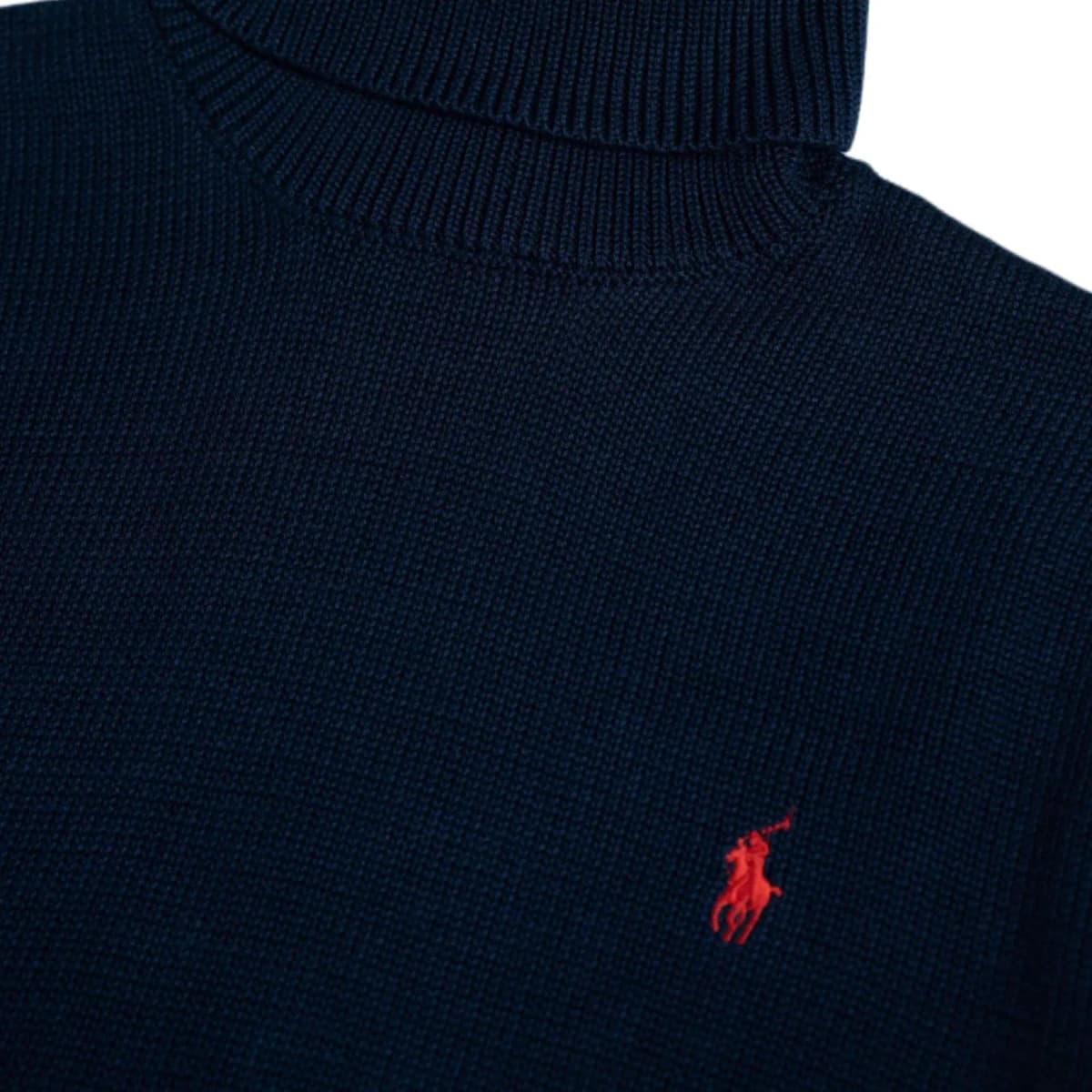 Polo Ralph Lauren FW24 Solid Color Pony Embroidered High Neck Long Sleeve Knit Sweater Men's Navy Blue 3