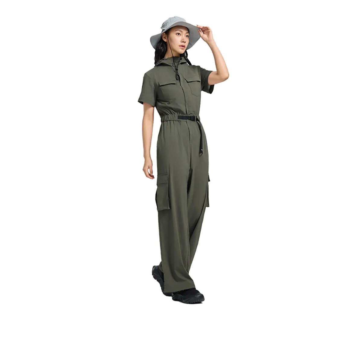 Under Armour Outdoor Camping Series URBAN CAMPING Waist-Defining Cargo Casual Short-Sleeve Quick-Dry One-Piece Jumpsuit Fashion Simple Stylish Trendy Romper Women's 4