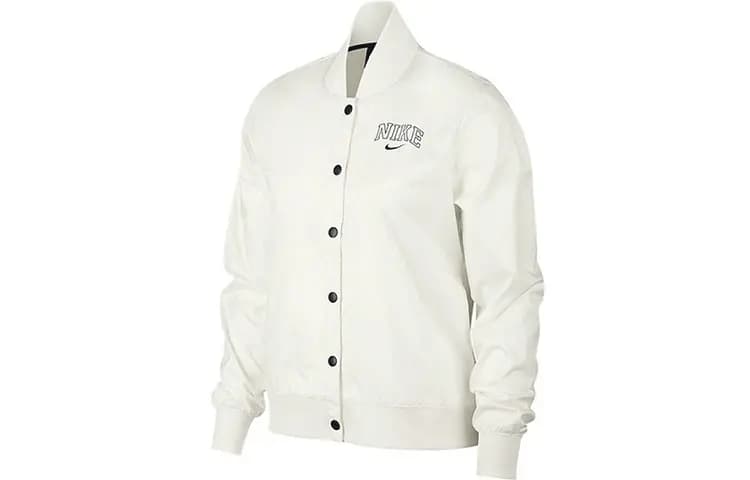 Nike Logo Print Solid Color Sports Baseball Jacket Women's White