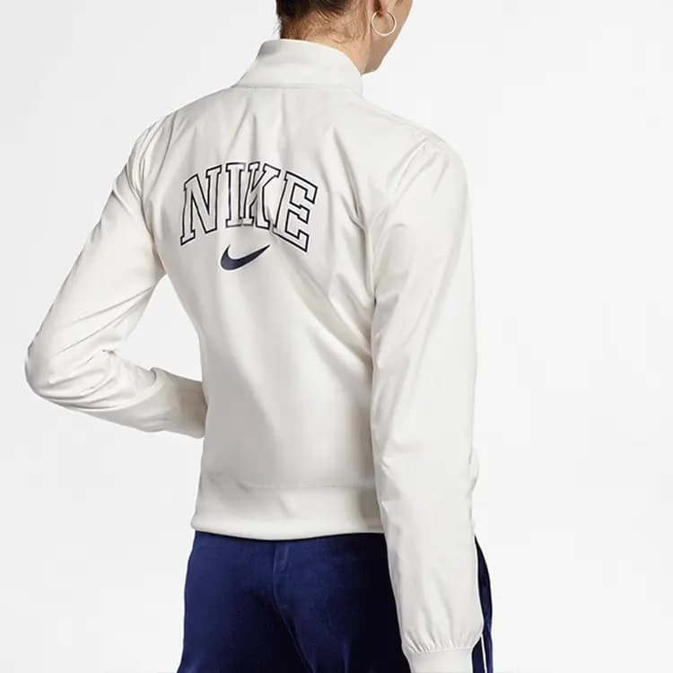 Nike Logo Print Solid Color Sports Baseball Jacket Women's White 3