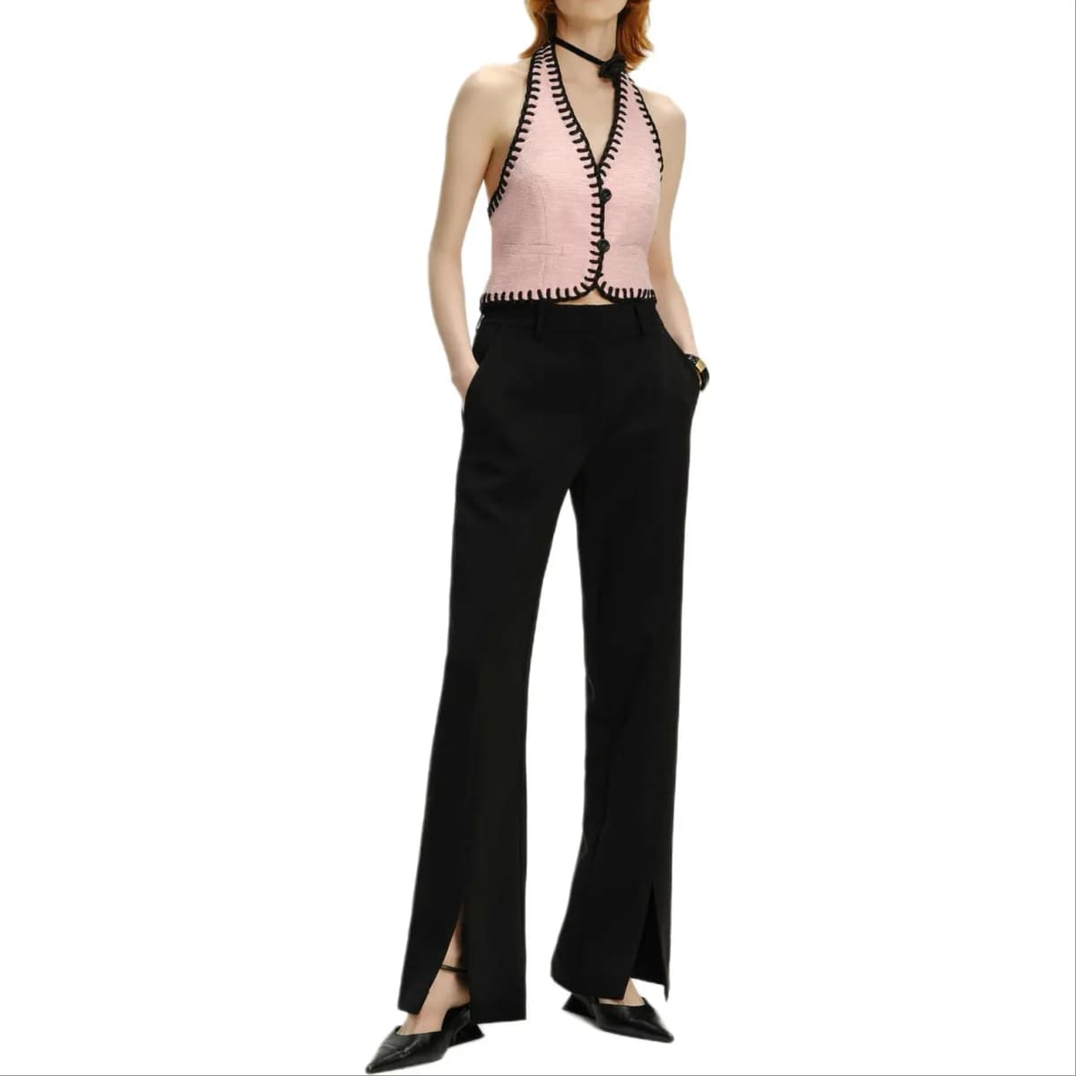 KARL LAGERFELD Business Daily Party Luxury Straight Leg Slit Zip Trousers Women's Black 2