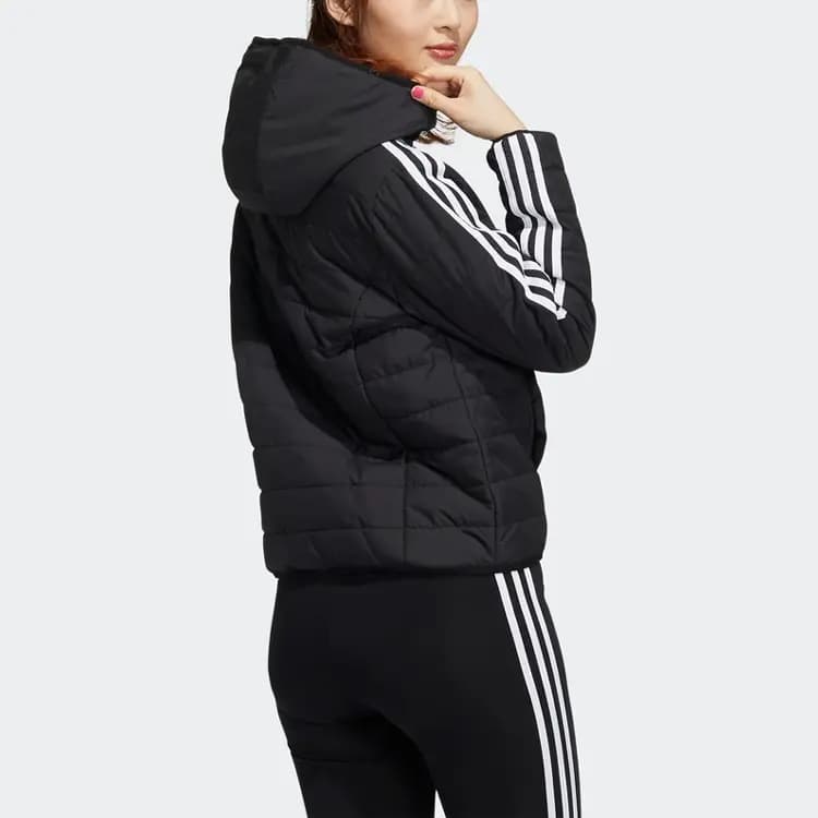 adidas neo Logo Print Loose Striped Letter Hooded Cotton Jacket Women's Black 3