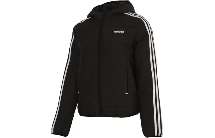 adidas neo Logo Print Loose Striped Letter Hooded Cotton Jacket Women's Black