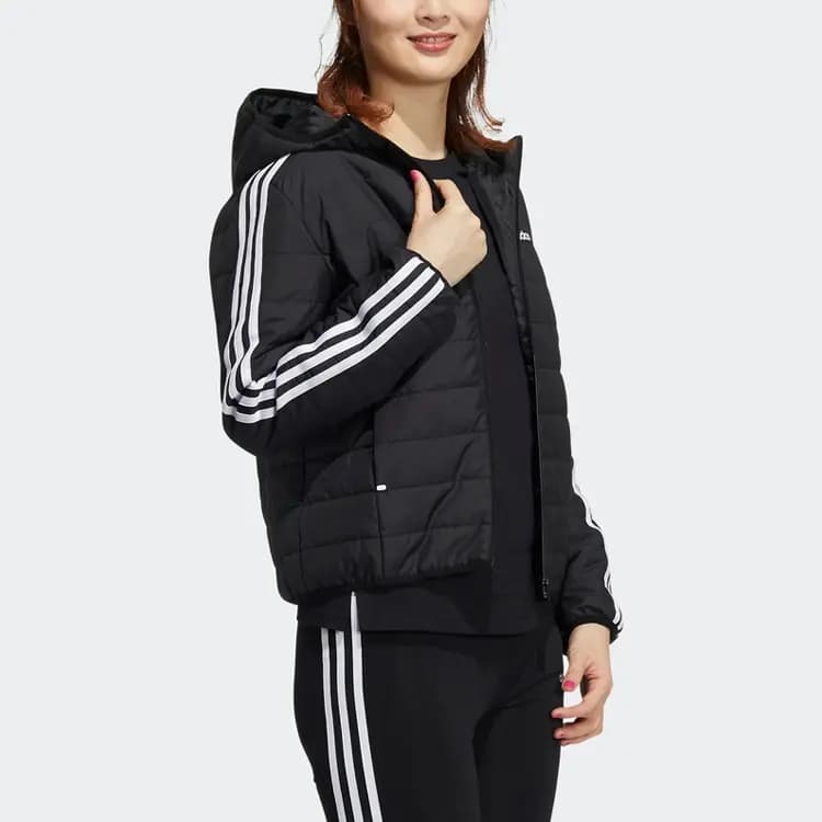 adidas neo Logo Print Loose Striped Letter Hooded Cotton Jacket Women's Black 4