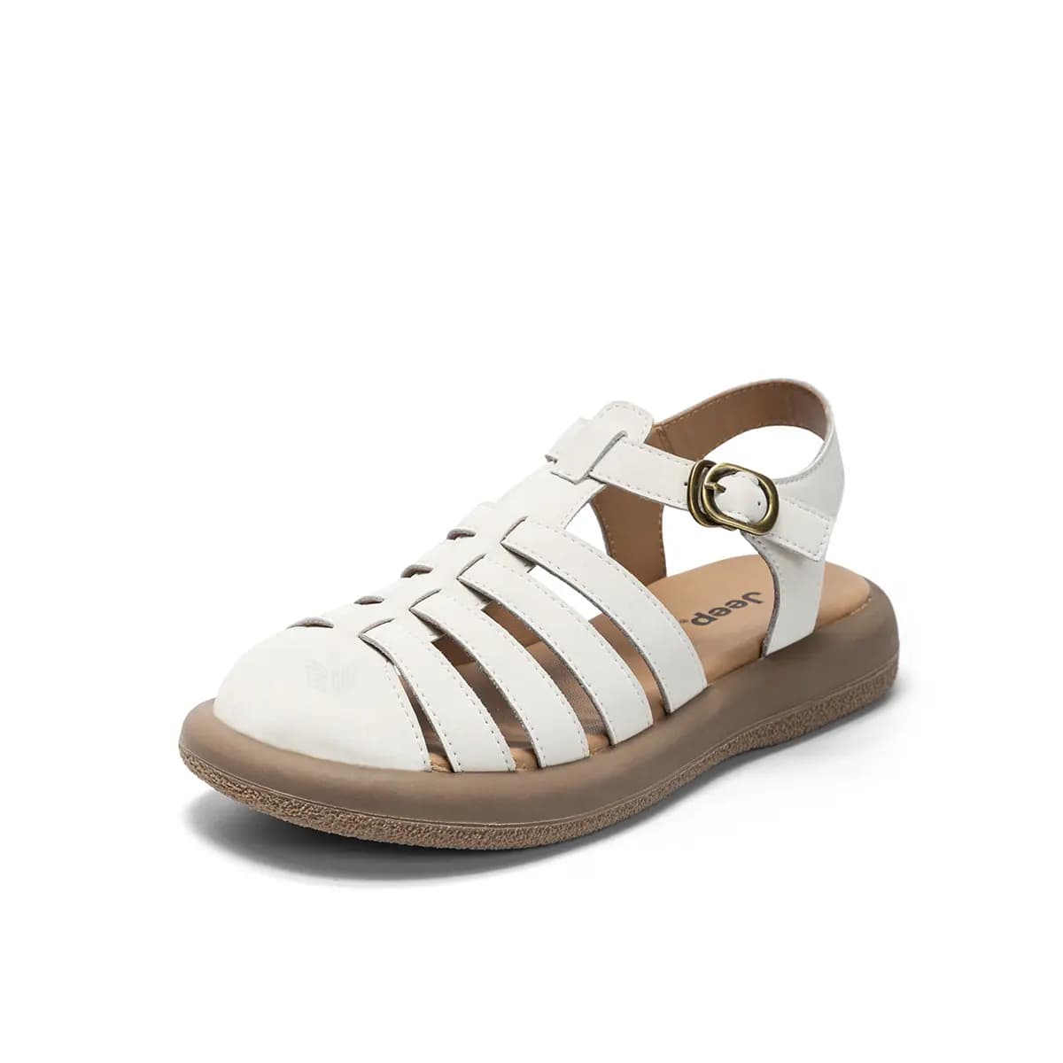 Jeep Spring Summer Versatile Korean Preppy Style Student Fashion Retro Solid Minimalist Woven Versatile Simple Platform Comfort Casual Roman Sandals Women's Off-White 2