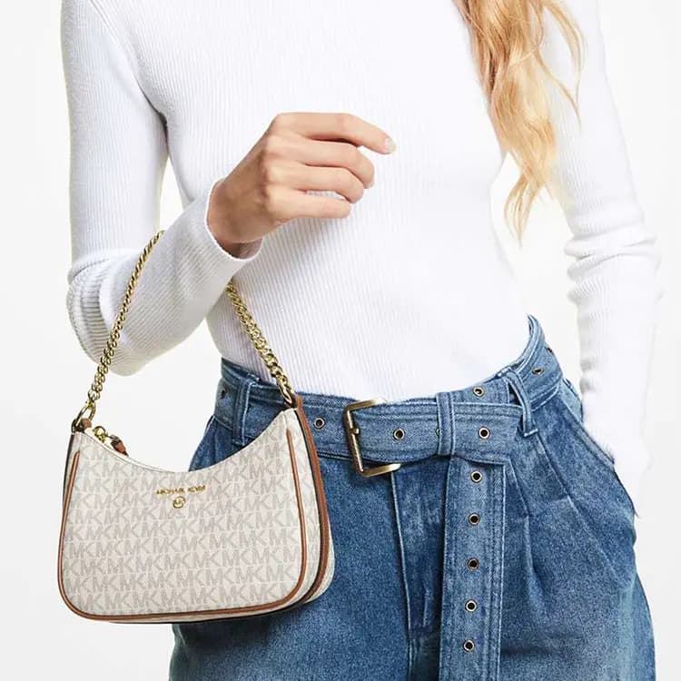 MICHAEL KORS Jet Set Charm Dəri Çiyin Çantası Qadın Ağ 8
