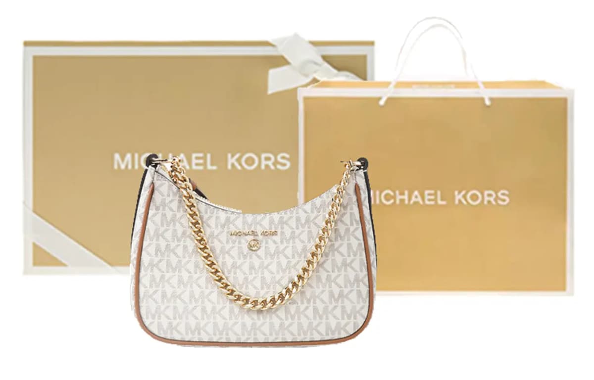 MICHAEL KORS Jet Set Charm Dəri Çiyin Çantası Qadın Ağ 7