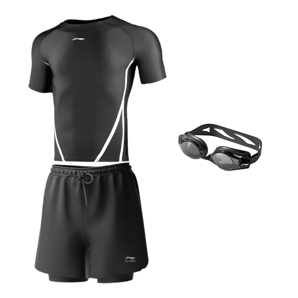 LiNing High-Elasticity Chlorine-Resistant Breathable Quick-Dry Comfort Skin-Friendly Men's Beach Pool Competition Training Racing Swimsuit Set Unisex 6