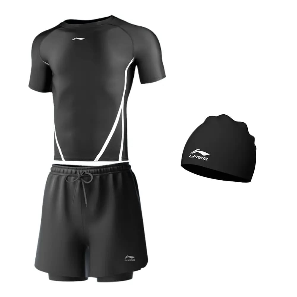 LiNing High-Elasticity Chlorine-Resistant Breathable Quick-Dry Comfort Skin-Friendly Men's Beach Pool Competition Training Racing Swimsuit Set Unisex 7