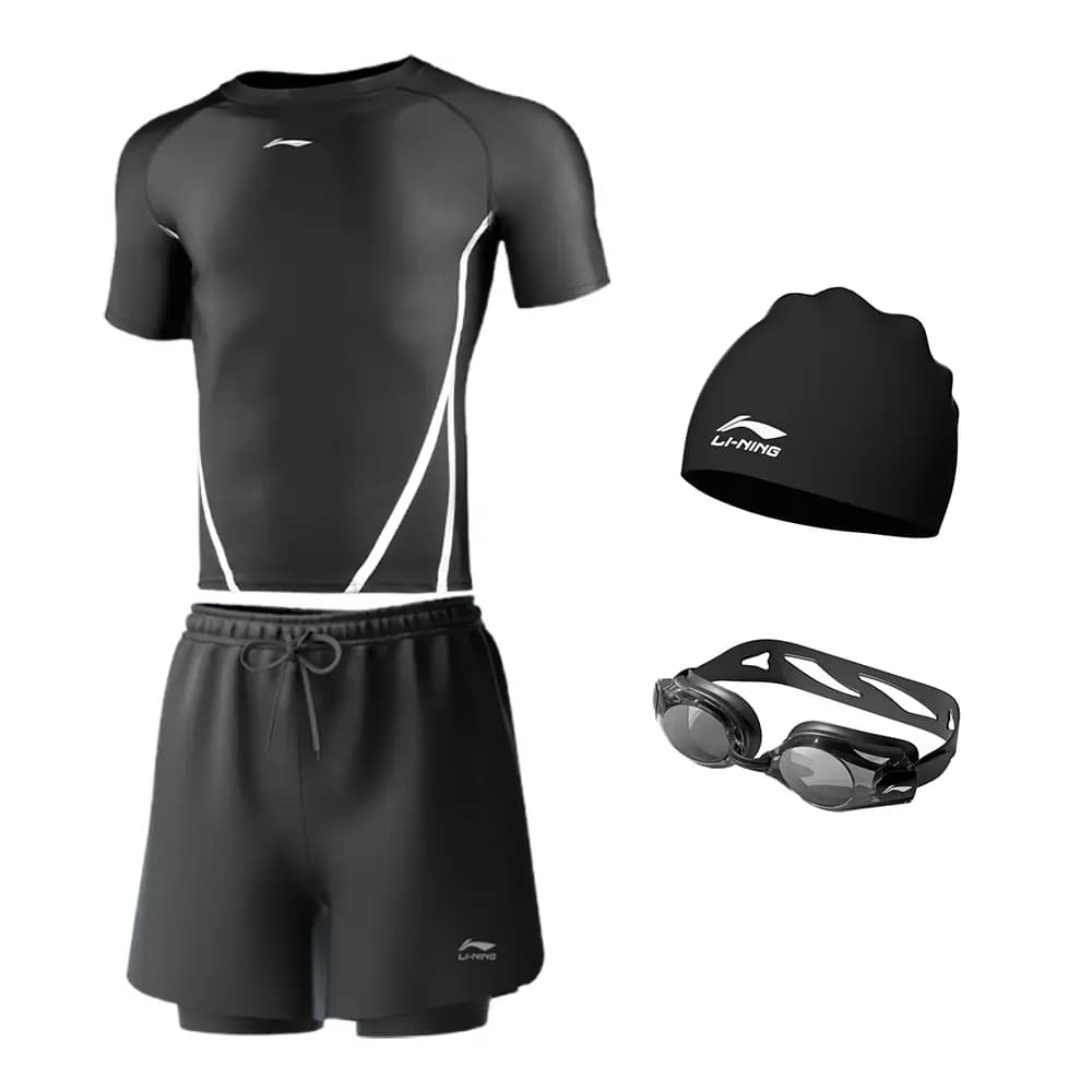LiNing High-Elasticity Chlorine-Resistant Breathable Quick-Dry Comfort Skin-Friendly Men's Beach Pool Competition Training Racing Swimsuit Set Unisex 8