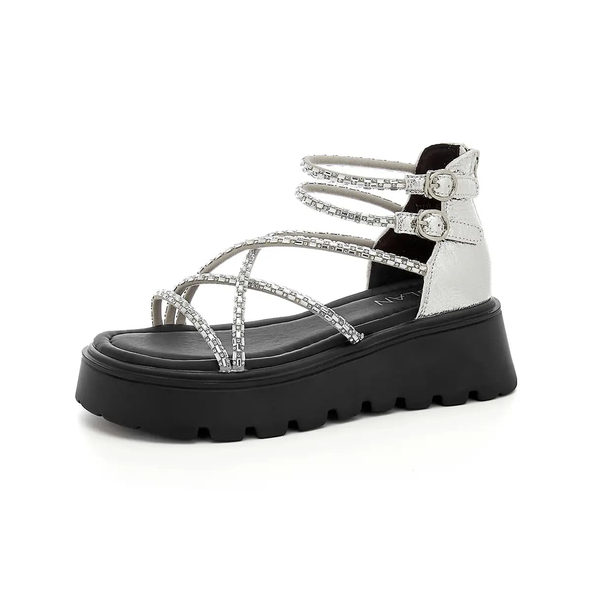 EBLAN Double Buckle Sweet Versatile Simple Fashion Trendy Casual Classic Wear-Resistant Non-Slip Height-Increasing Comfort Lightweight Commute Outdoor Travel Roman Sandals Women's 8