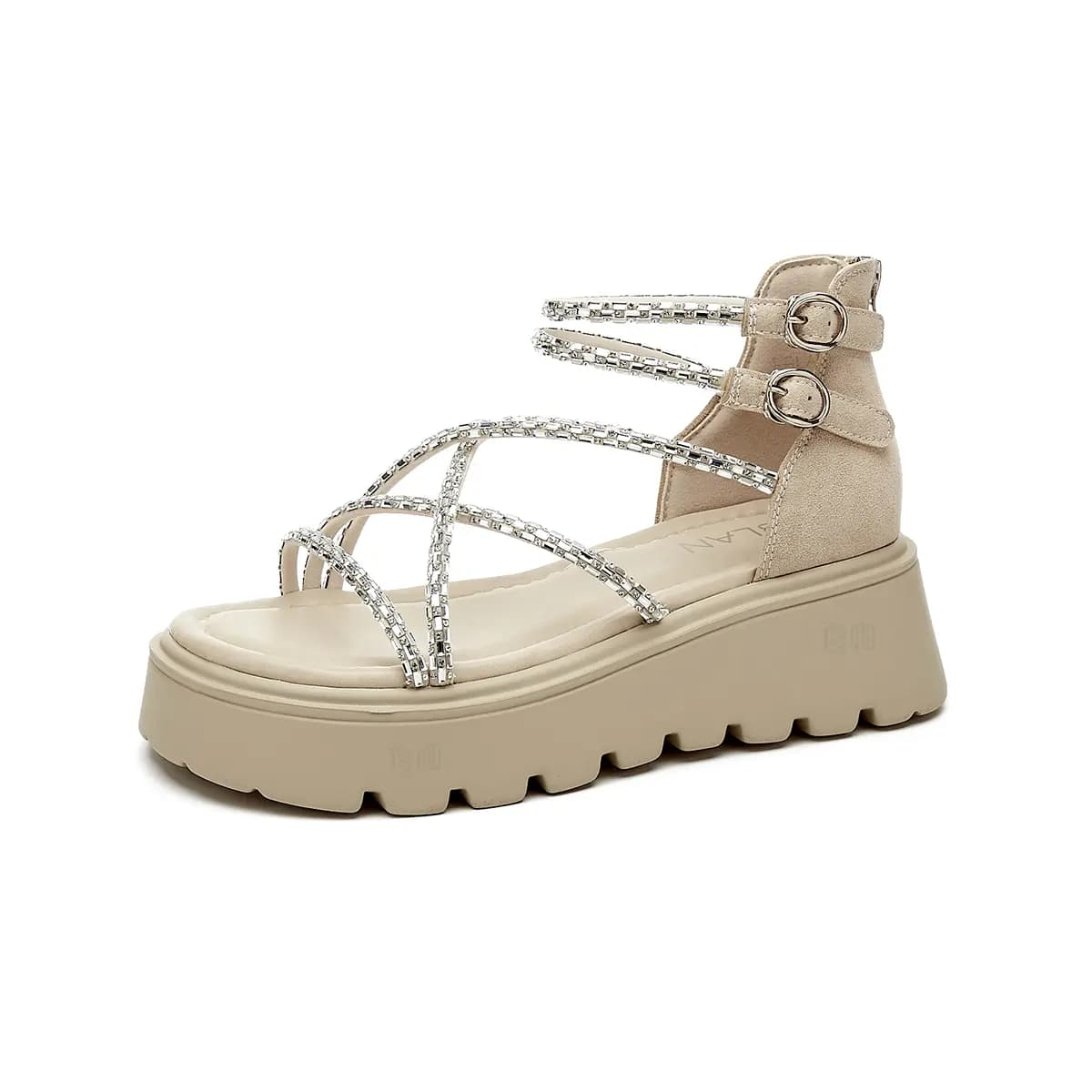 EBLAN Double Buckle Sweet Versatile Simple Fashion Trendy Casual Classic Wear-Resistant Non-Slip Height-Increasing Comfort Lightweight Commute Outdoor Travel Roman Sandals Women's 2