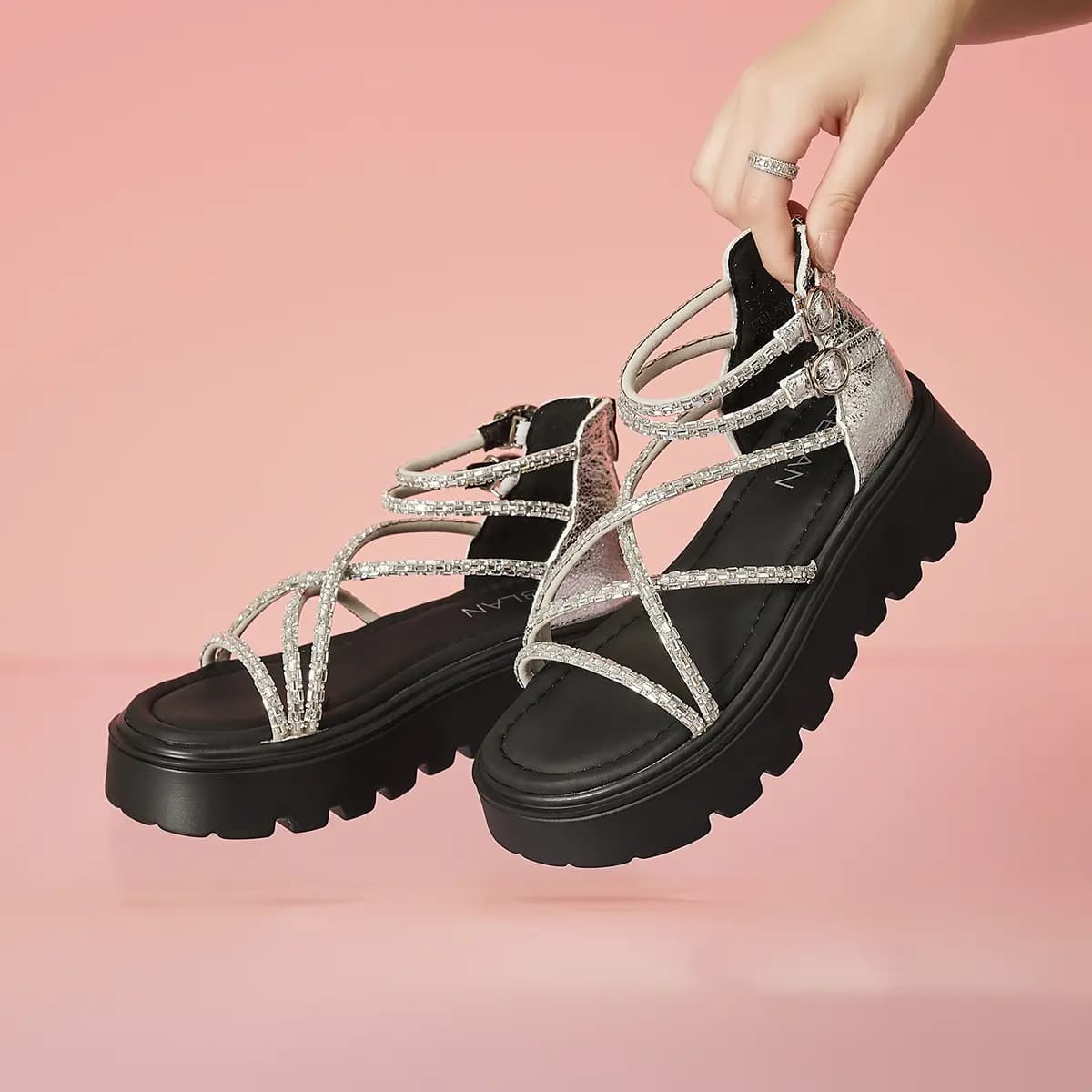 EBLAN Double Buckle Sweet Versatile Simple Fashion Trendy Casual Classic Wear-Resistant Non-Slip Height-Increasing Comfort Lightweight Commute Outdoor Travel Roman Sandals Women's 10