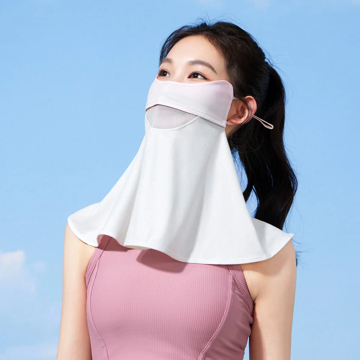 CAMEL Women's Summer Ice Silk Cooling Breathable Neck Guard Ear Loop Mask UV Protection Full Face Balaclava Blush Multiple Colors Nylon Sun Protection Face Cover 11
