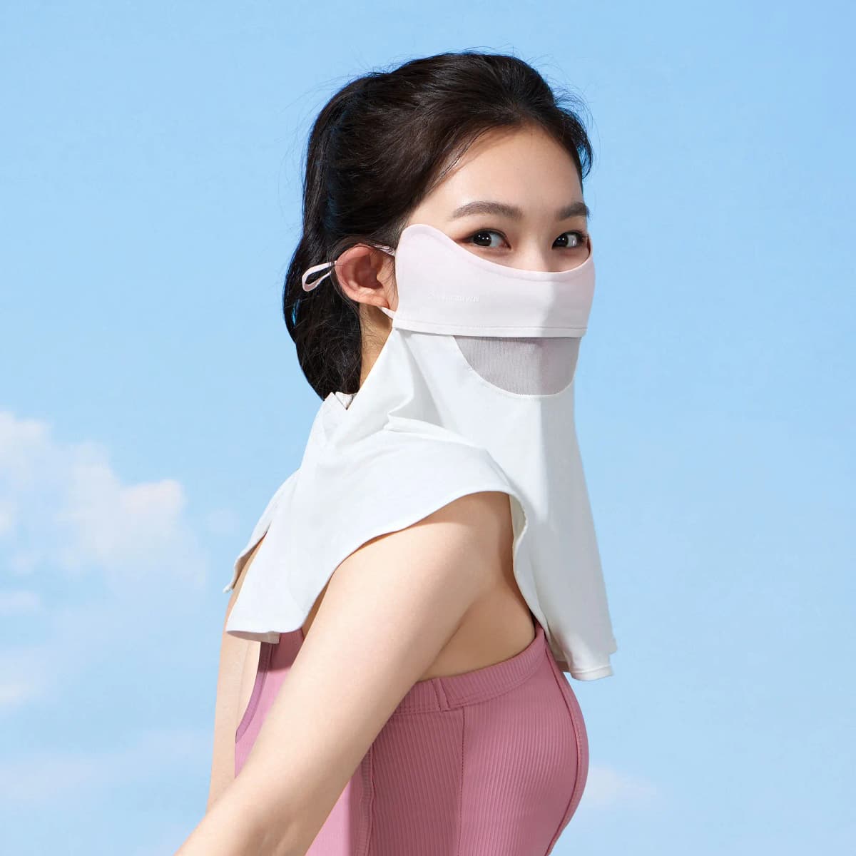 CAMEL Women's Summer Ice Silk Cooling Breathable Neck Guard Ear Loop Mask UV Protection Full Face Balaclava Blush Multiple Colors Nylon Sun Protection Face Cover 10