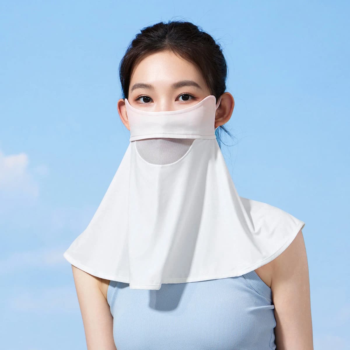CAMEL Women's Summer Ice Silk Cooling Breathable Neck Guard Ear Loop Mask UV Protection Full Face Balaclava Blush Multiple Colors Nylon Sun Protection Face Cover 7