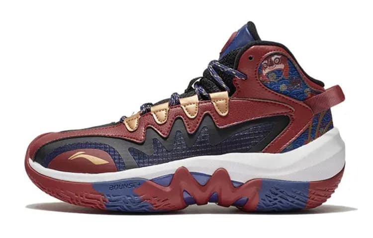 LiNing Youth Pioneer Force Team 2.0 Cushioned Performance Basketball Shoes Deep Red Blue