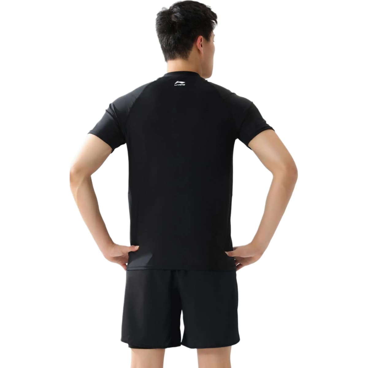 LiNing Cycling Running Swimming Sport Training Casual Short Sleeve Shorts Swimsuit Set Men's Black 4