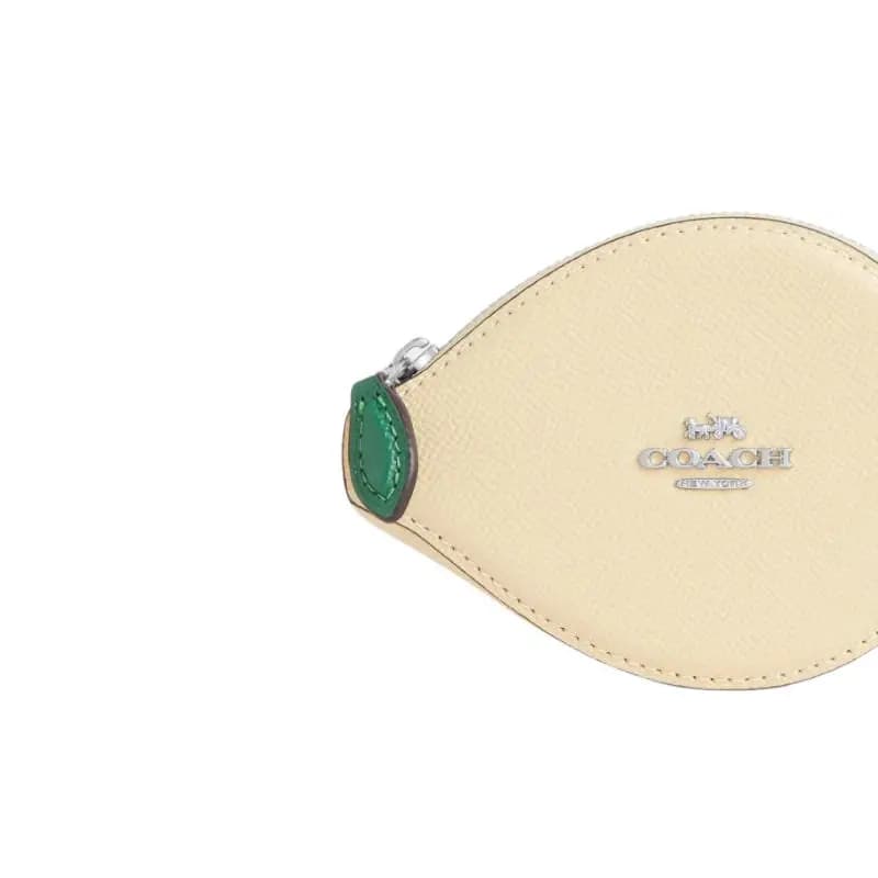 COACH 13 Brand Letter Logo Lemon Shape Leather Coin Purse Regular Women's Yellow 5