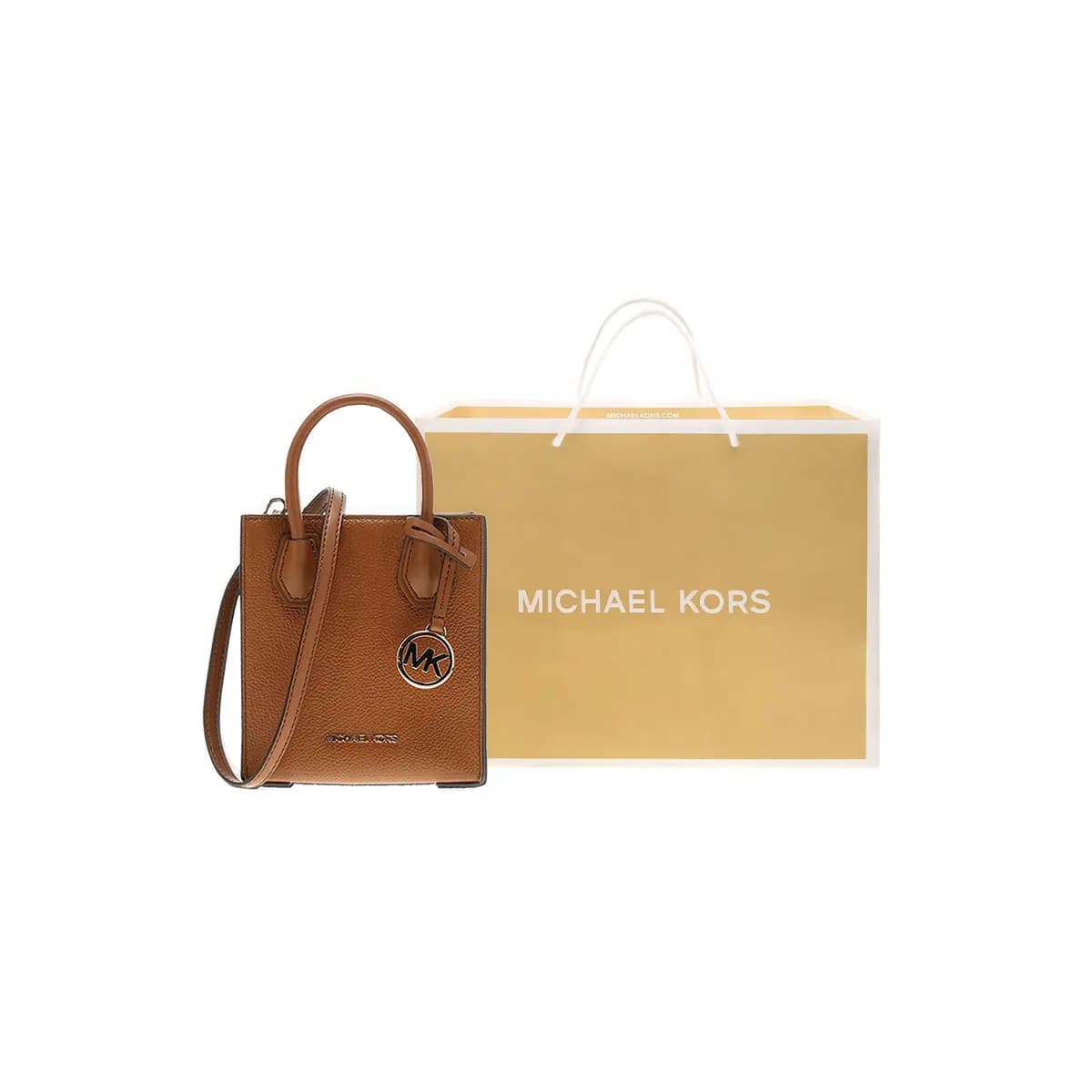 MICHAEL KORS Mercer Cow Leather Portable Crossbody Bag, Shoulder Bag Mini Women's Caramel Brown 5